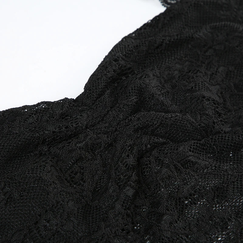 Sexy Lace Patchwork Y2K Camisoles Backless Transparent Slim Outfits Party 90s Vintage Clubwear Halter Neck Tops