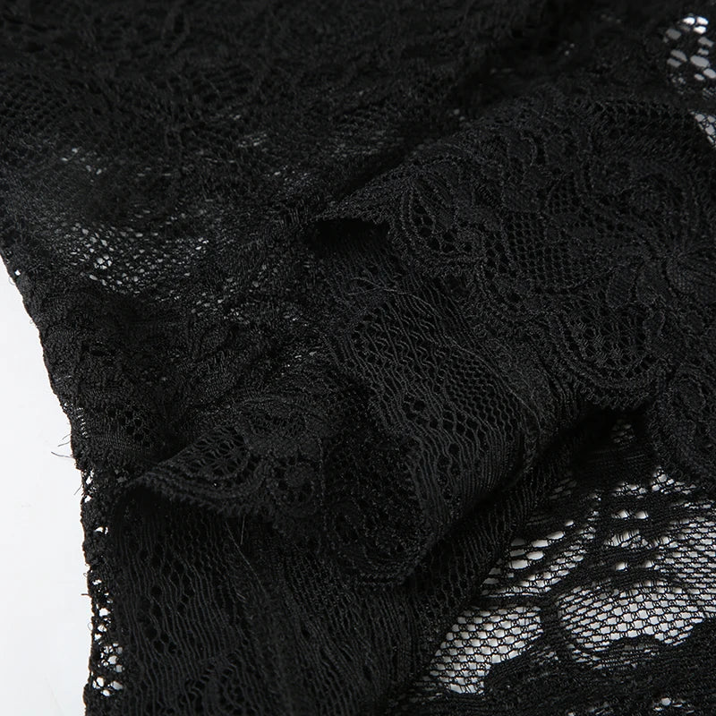 Sexy Lace Patchwork Y2K Camisoles Backless Transparent Slim Outfits Party 90s Vintage Clubwear Halter Neck Tops