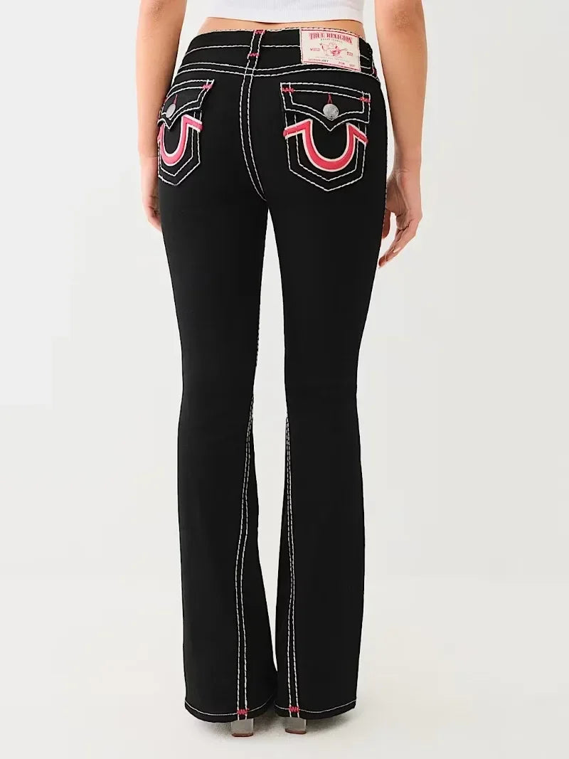 Embroidery High Waisted Jeans Woman High Street Fashion Sexy Vintage Women Jeans Casual Tight Washed Pants Women Black Jeans