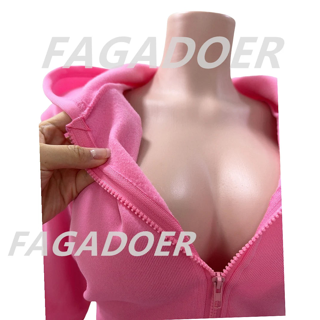 Autumn New Pink Two Piece Set Women Casual Outfits Long Sleeve Zip Hoodies Top and Shorts Suits Girls Sports Streetwear
