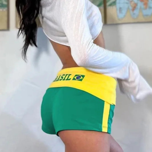 Y2k Clothes Gothic Shorts Brazil Embroidery Women's Casual Wide Leg Pants Punk Vintage Elastic Waist Bikers Patchwork Sweatpants