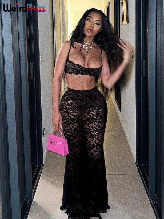 Sexy Mesh 2 Piece Set Women Hipster Midnight Summer Trend Mini Camisole+Skirts Stretch Nightclub Party Matching Suits